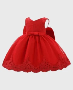 Red Floral Dress with Cozy Tights for Little Girls
