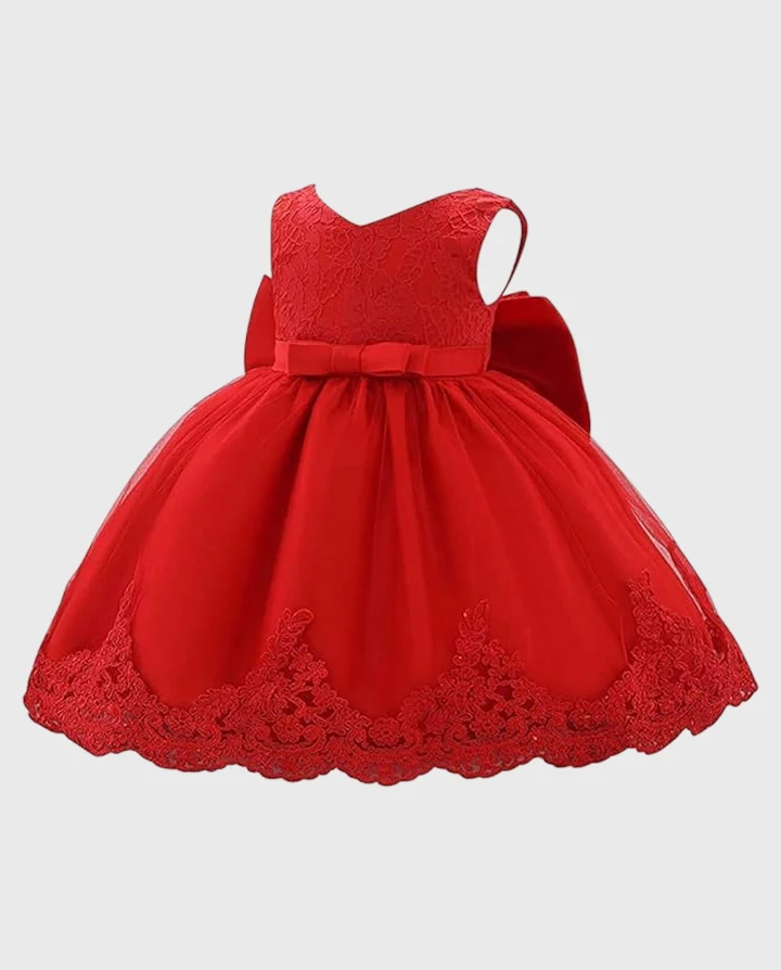 Red Floral Dress with Cozy Tights for Little Girls