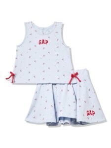 GAP Conjunto de tirantes y falda pantalón con logotipo de felpa francesa para bebé niña